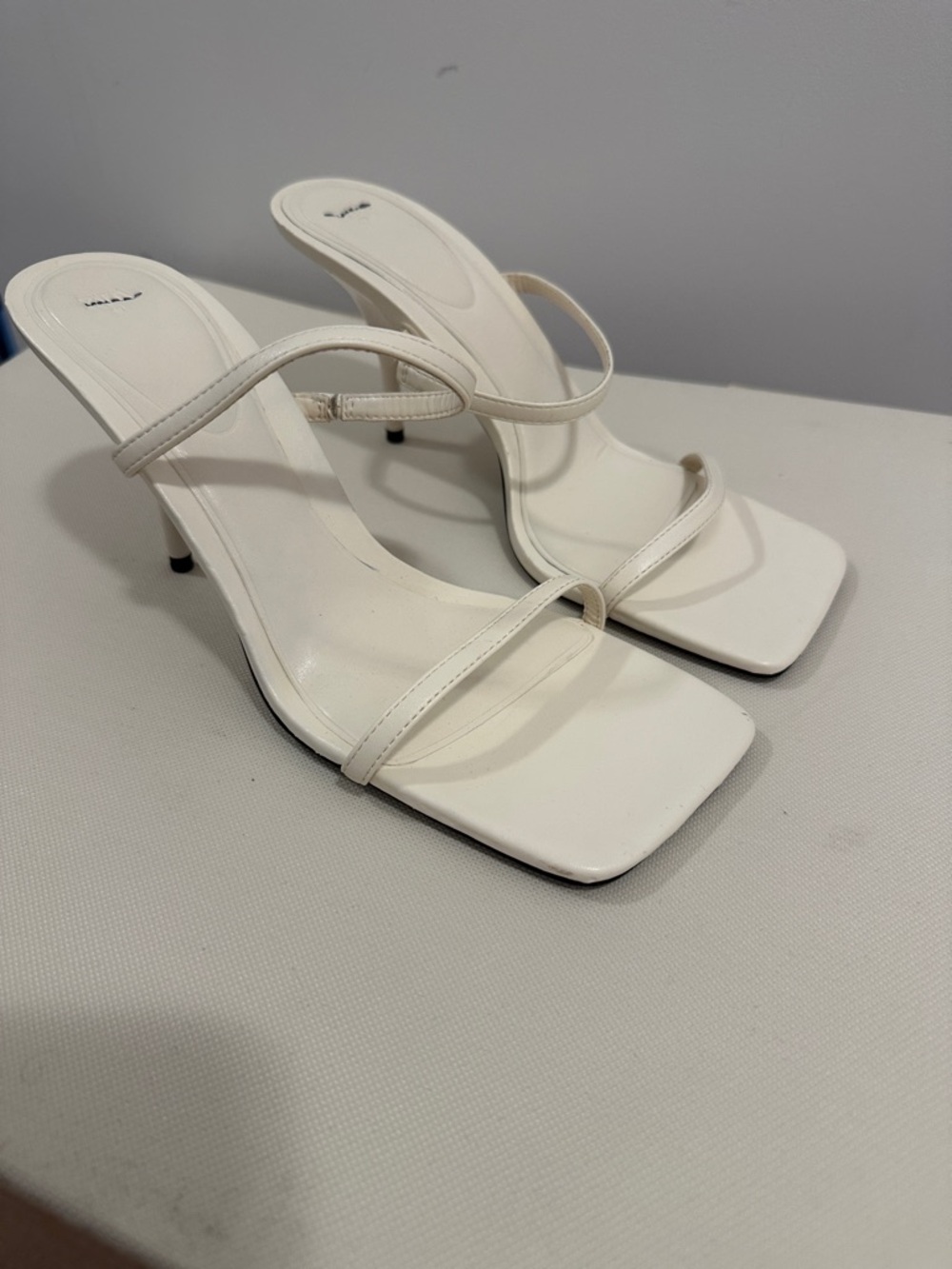 Zara White Strappy Square-Toe Stiletto Heels Sandals - Picture 2 of 8